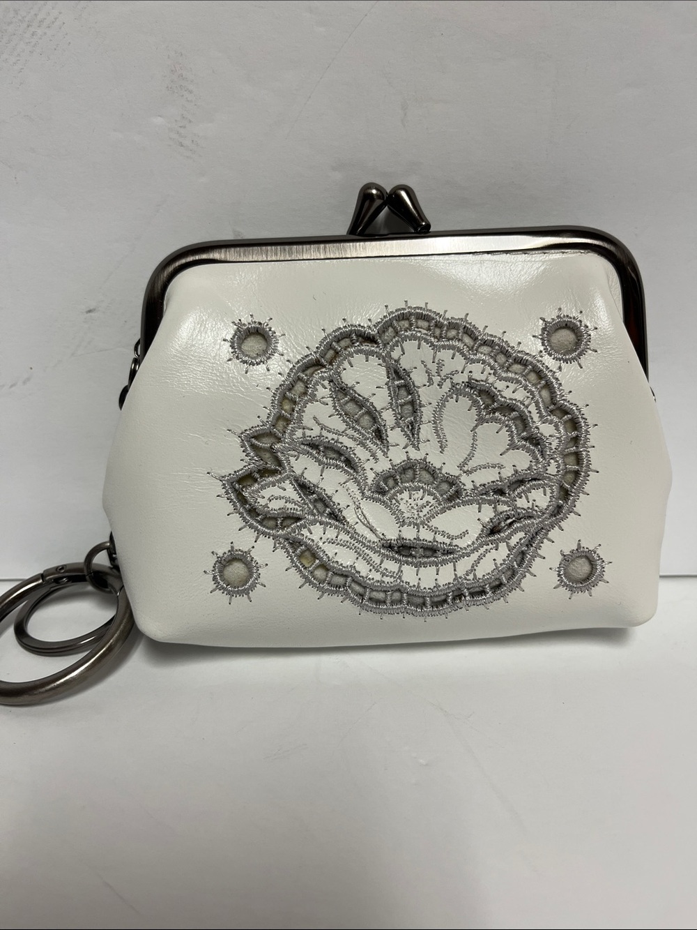 Patricia Nash White Embroidered Frame Coin Purse